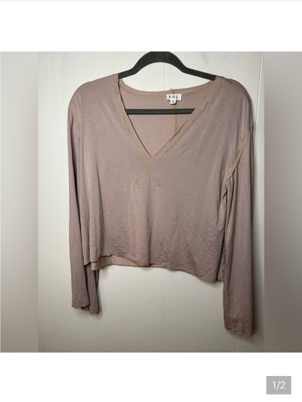POL Mauve V-Neck Long Sleeve Cropped Top